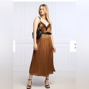 LIU JO Camel Women's Midi Dress pleated chocolate brown size 4